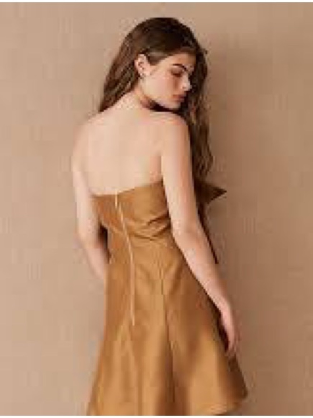 Anthropologie Boskemper Ariel Bronze Bow Strapless Mini Dress New Large - Picture 2 of 11